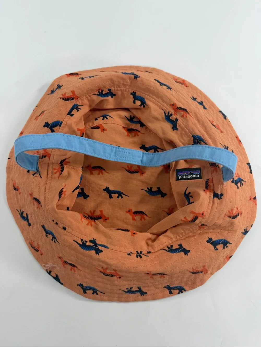 Patagonia Kids Reversible Dinosaur Sun Bucket Hat Orange Blue Outdoor